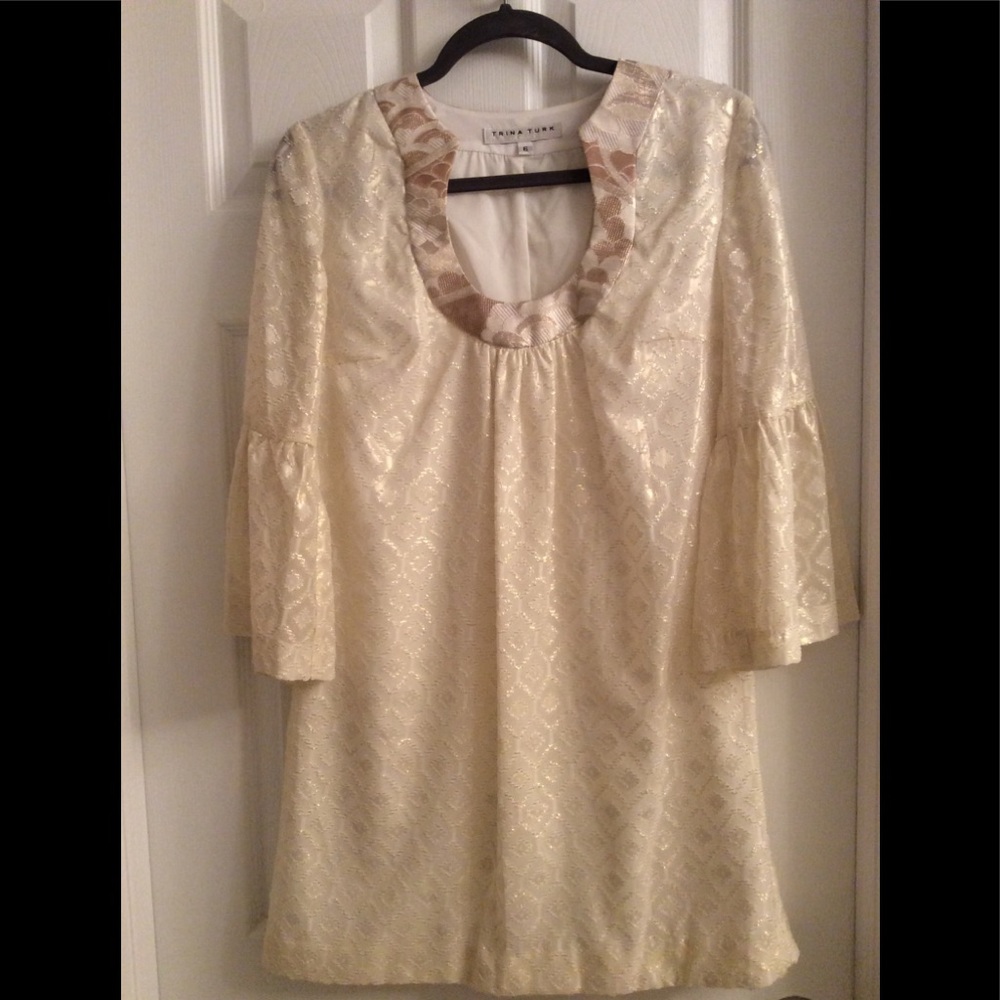 Gold Trina Turk 3/4 Sleeve Shift Dress (WORN ONCE)